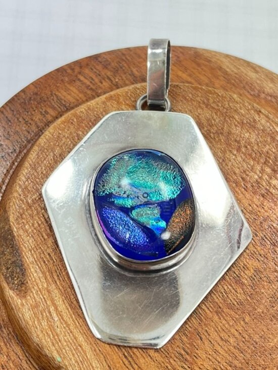 Jewelry - Sterling Silver 925 Dichroic Glass Pendant Y2K Statement Necklace